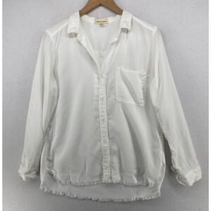 CLOTH & STONE Top S Tencel Lyocell Frayed Shirt Button Front Long Sleeve White